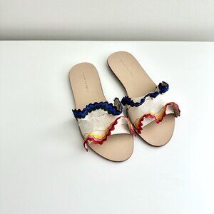 NEW LOEFFLER RANDALL Birdie Natural Rainbow Ruffle Slide Sandals in Size 8